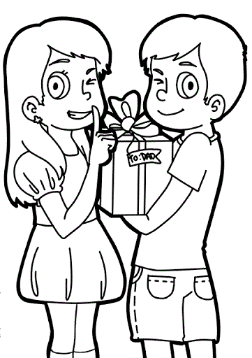 Coloring book siblings with a gift for fathers day